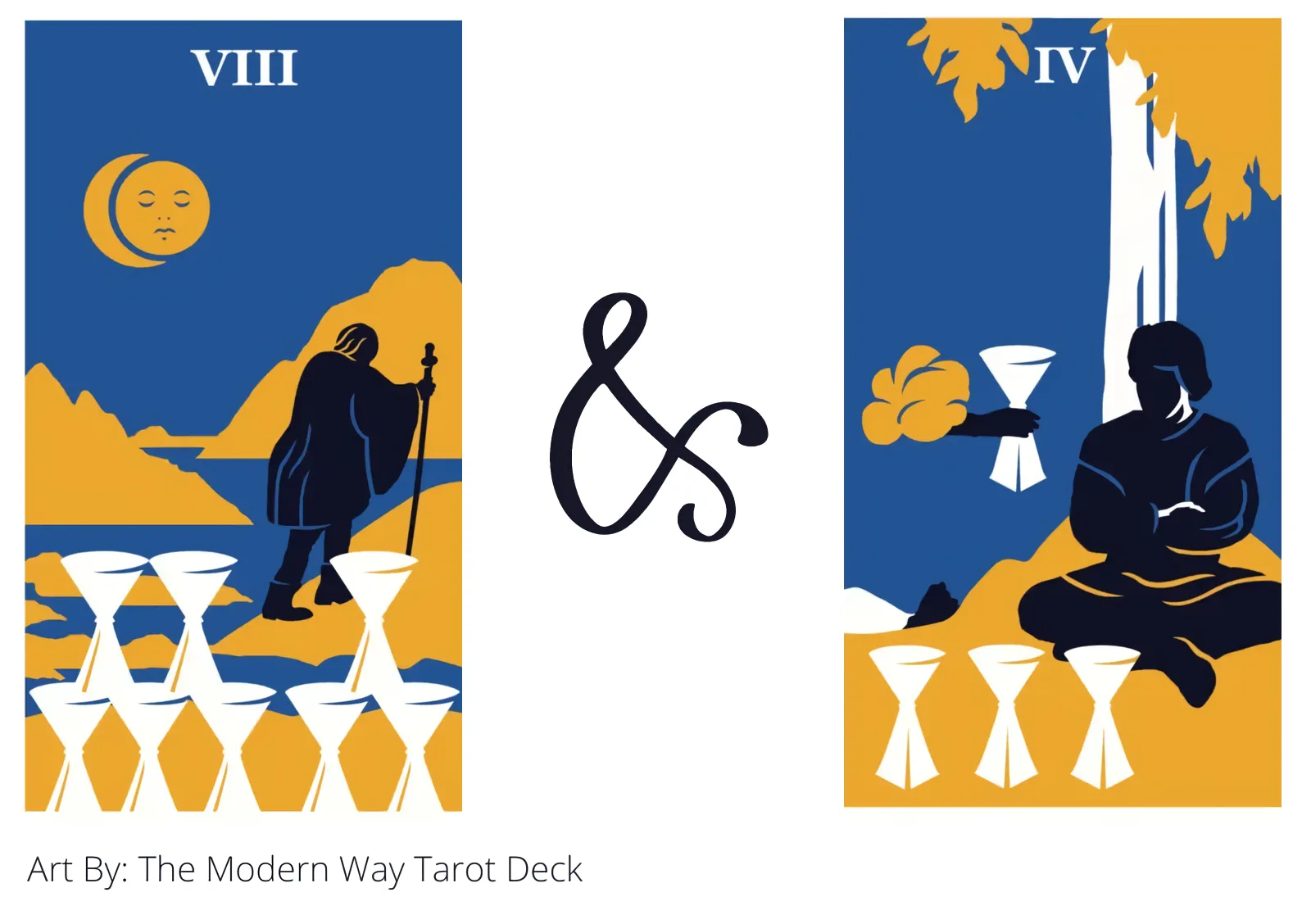 eight of cups and four of cups tarot cards together