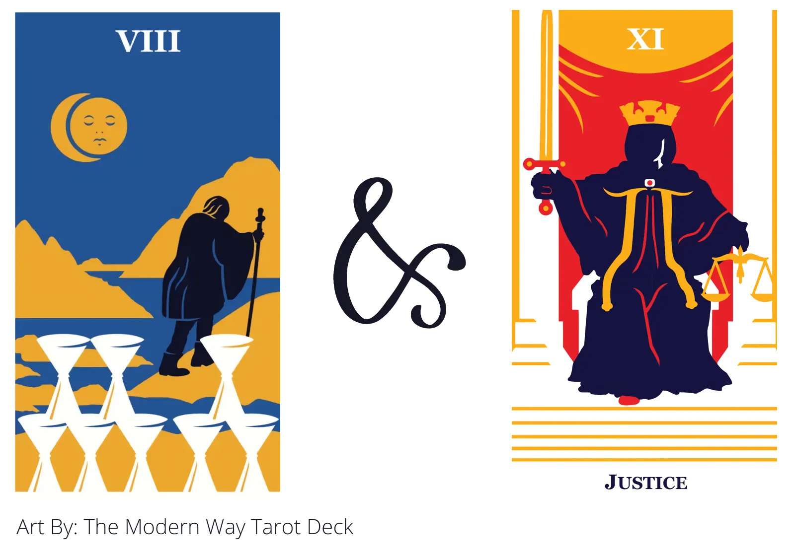 eight of cups and justice tarot cards together