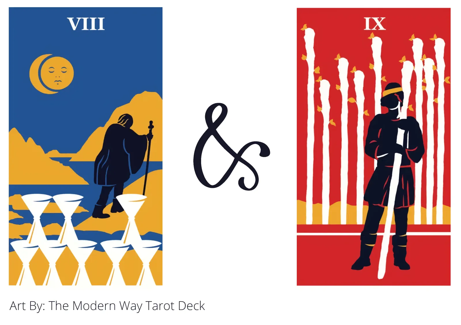 eight of cups and nine of wands tarot cards together