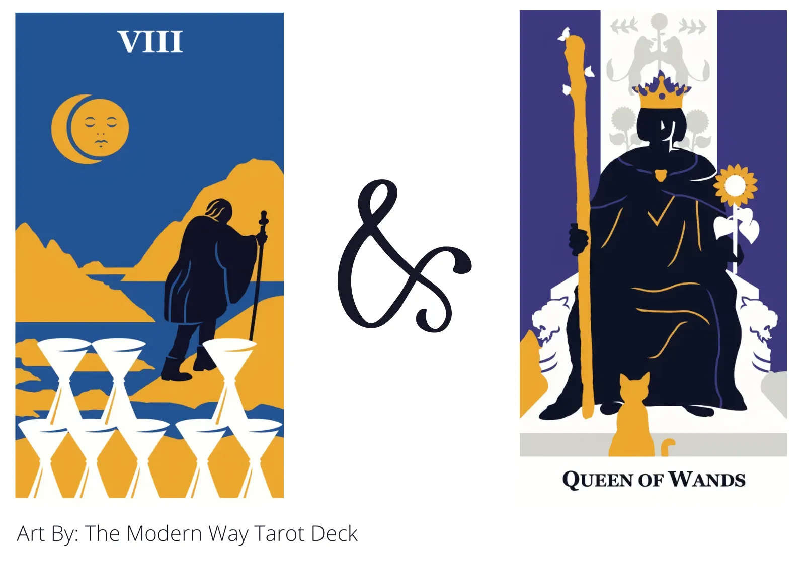 eight of cups and queen of wands tarot cards together