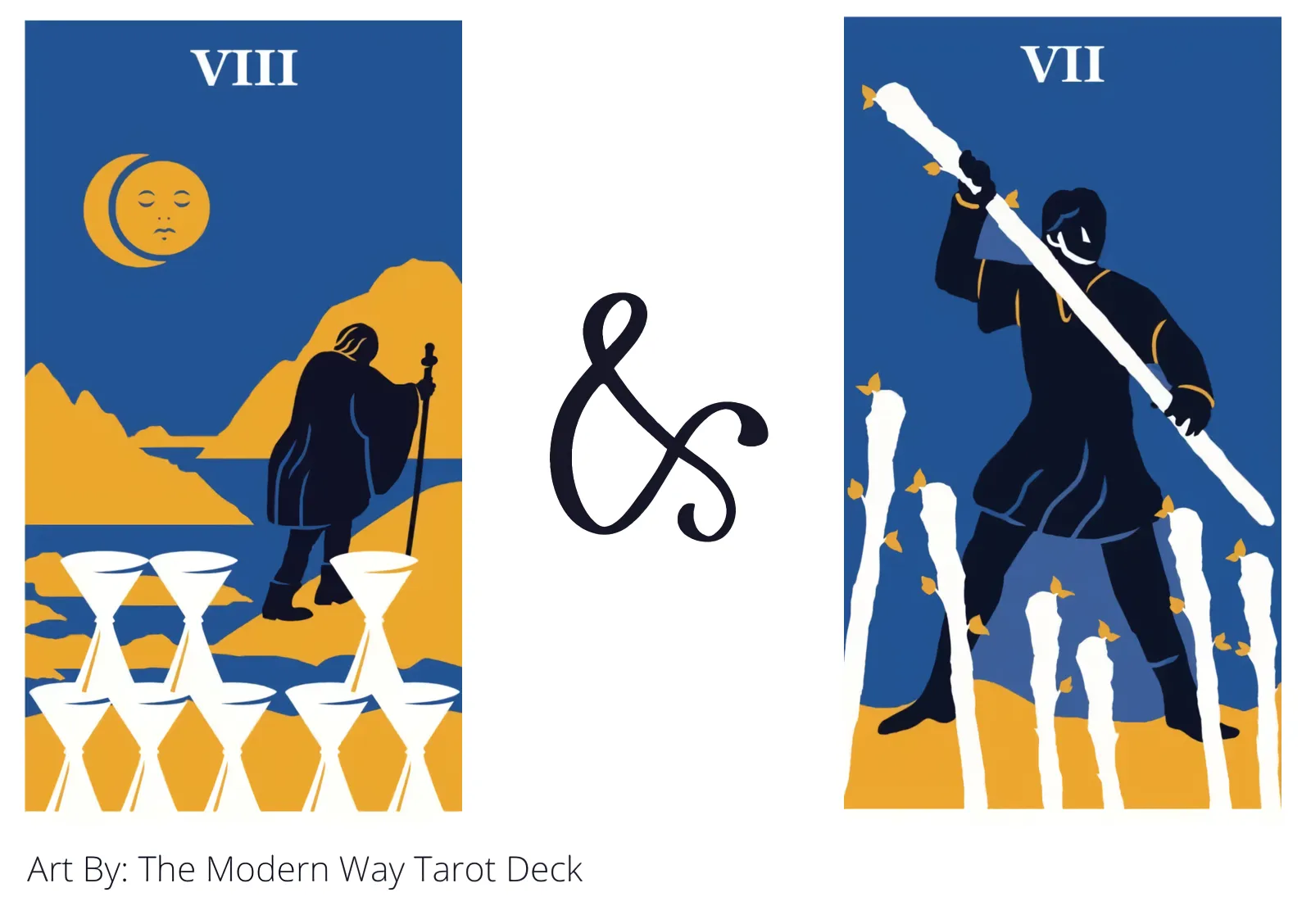 eight of cups and seven of wands tarot cards together