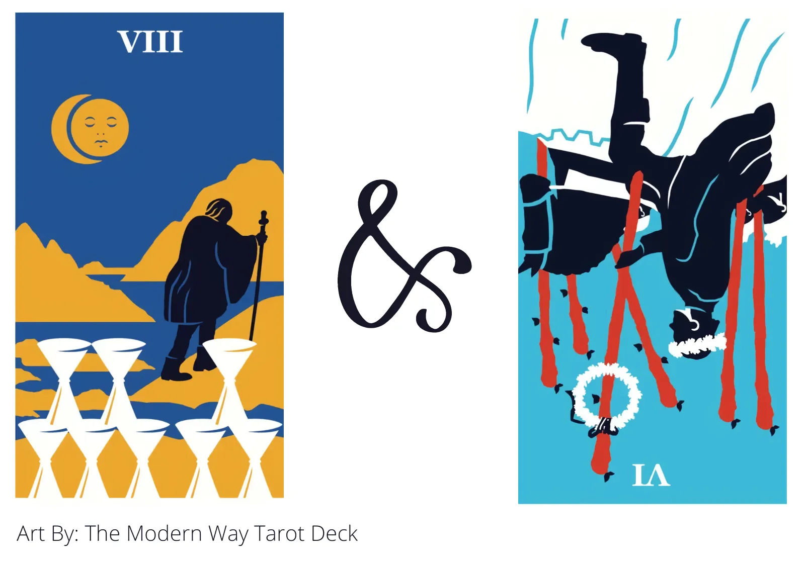 eight of cups and six of wands reversed tarot cards together