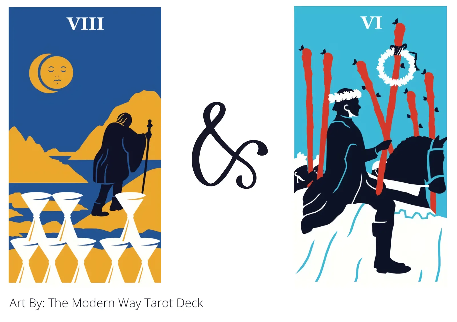 eight of cups and six of wands tarot cards together