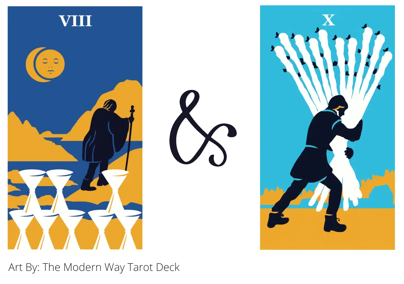eight of cups and ten of wands tarot cards together