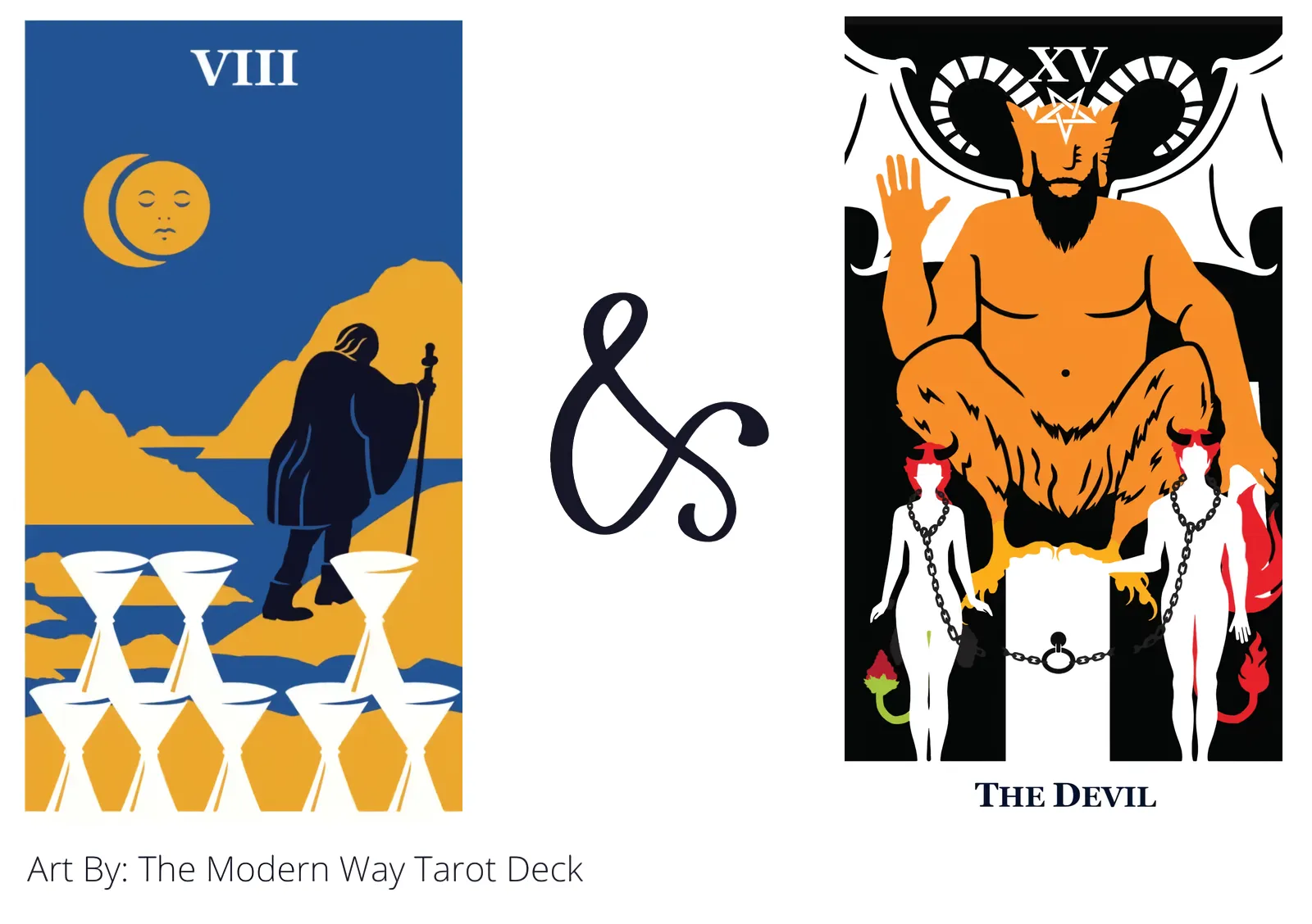 eight of cups and the devil tarot cards together