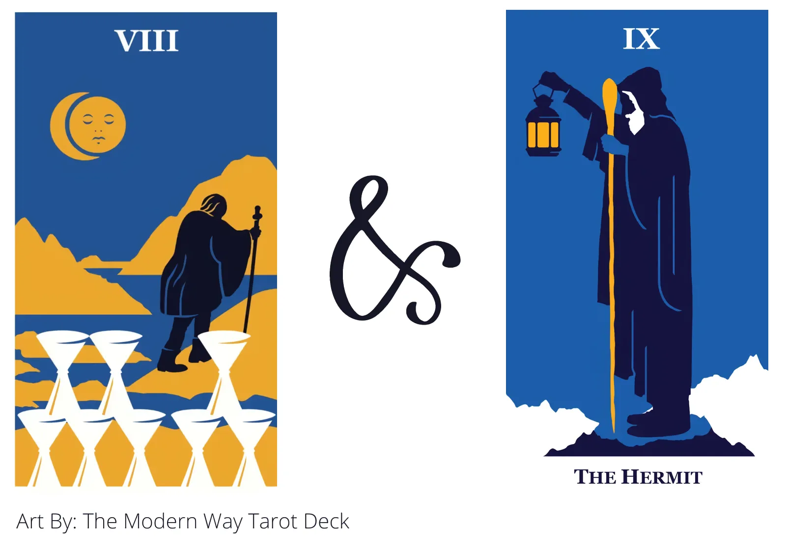 eight of cups and the hermit tarot cards together