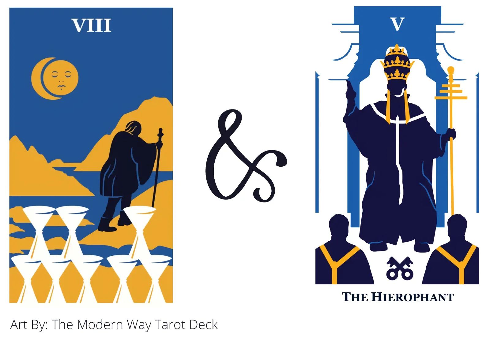 eight of cups and the hierophant tarot cards together