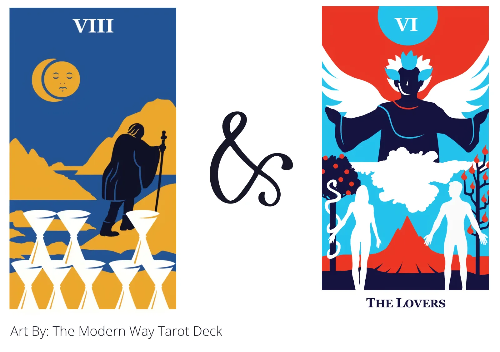 eight of cups and the lovers tarot cards together