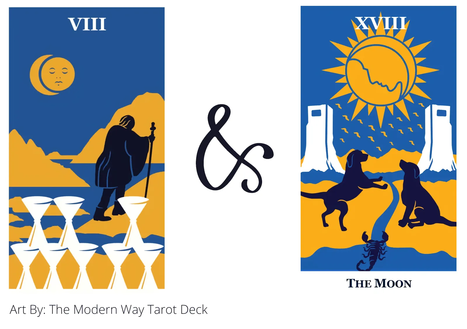 eight of cups and the moon tarot cards together