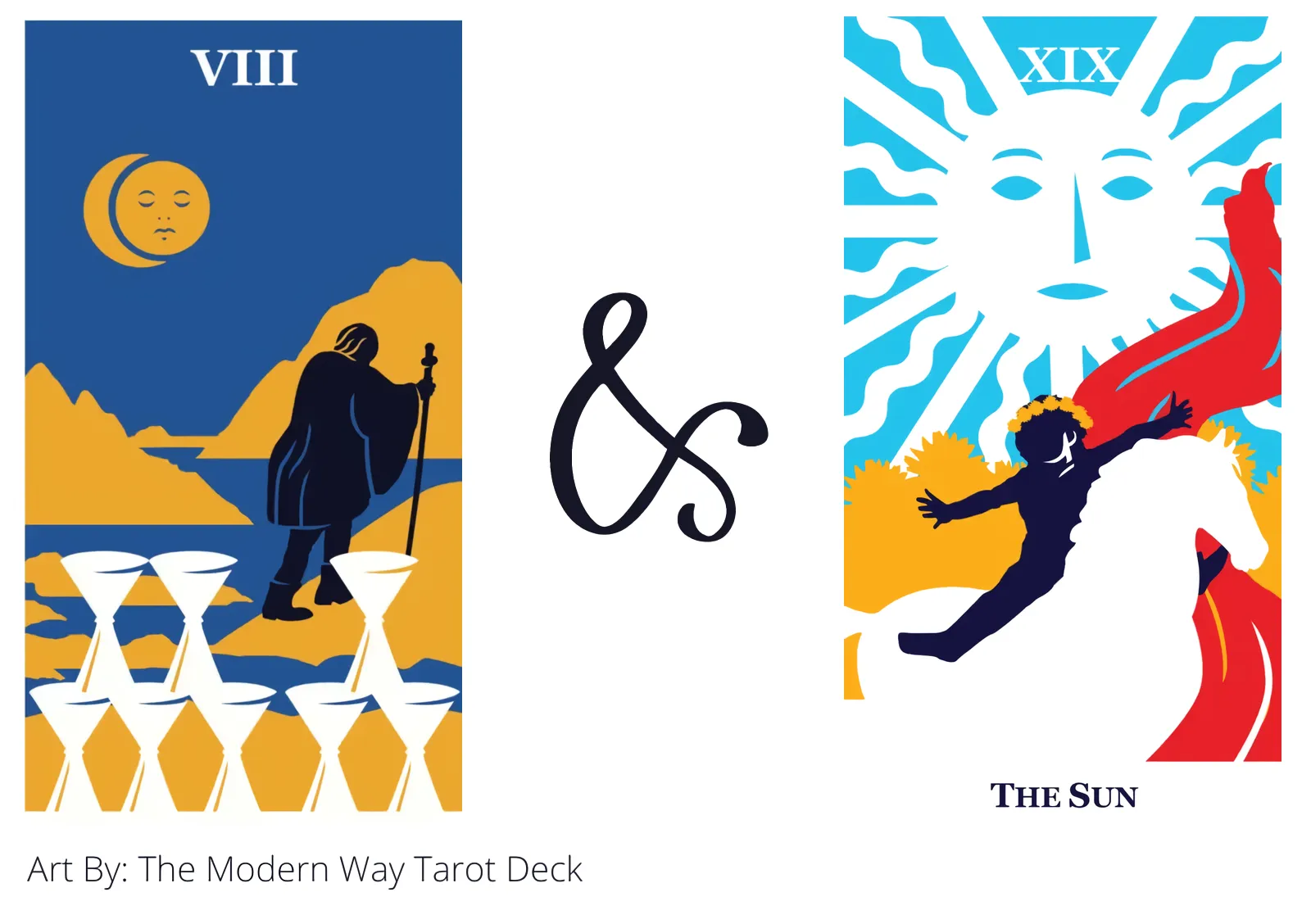 eight of cups and the sun tarot cards together