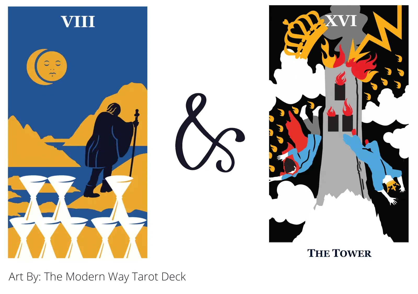 eight of cups and the tower tarot cards together