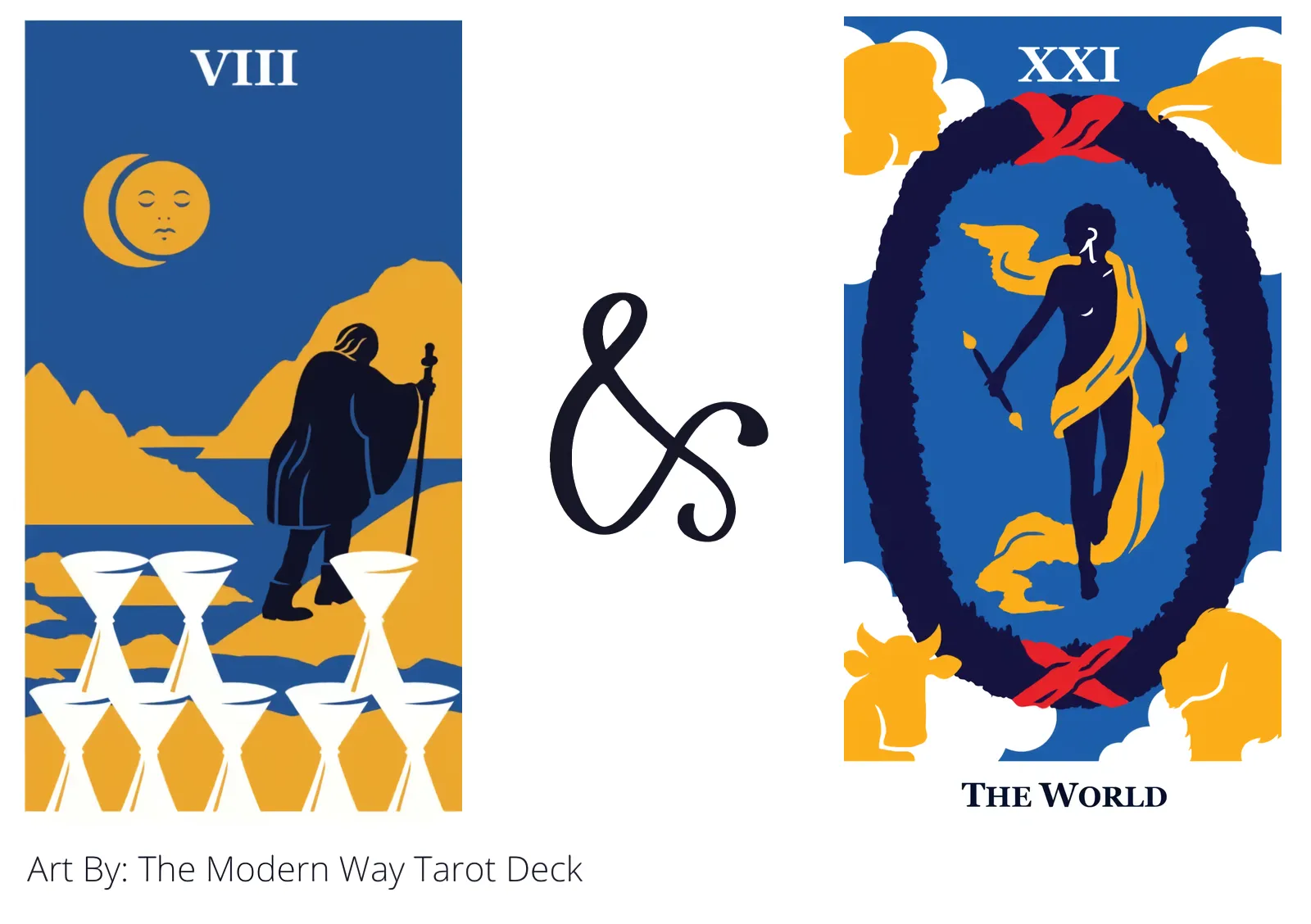 eight of cups and the world tarot cards together