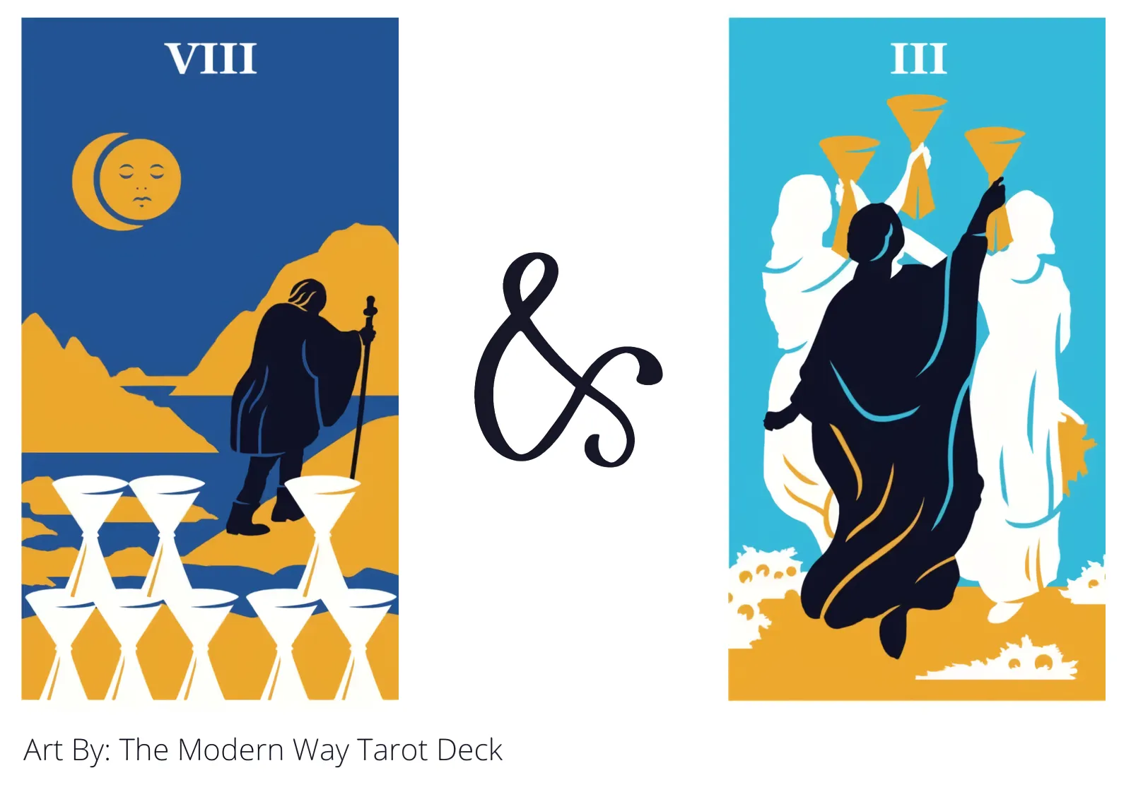 eight of cups and three of cups tarot cards together