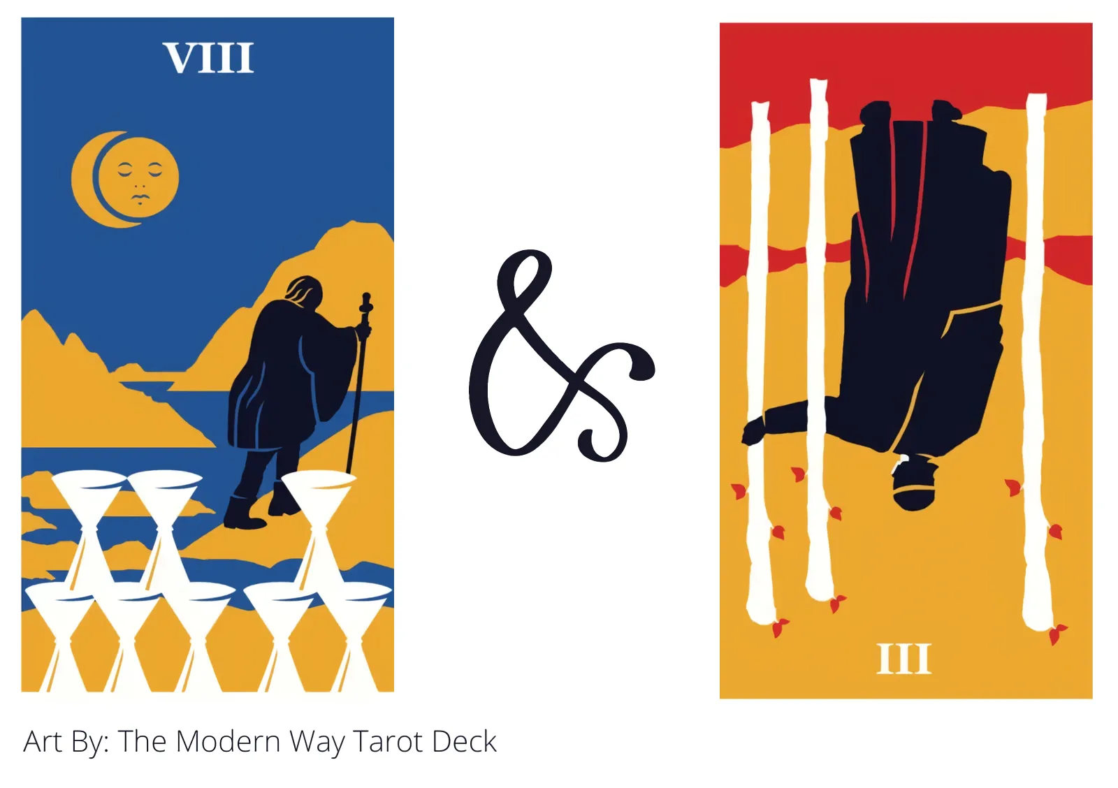 eight of cups and three of wands reversed tarot cards together