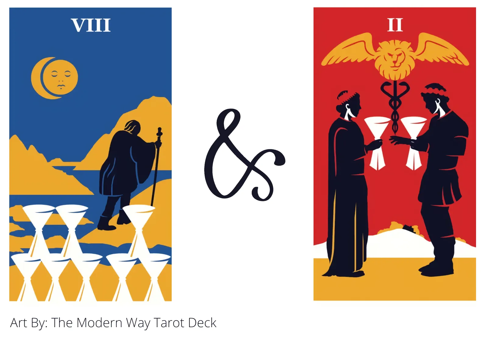 eight of cups and two of cups tarot cards together