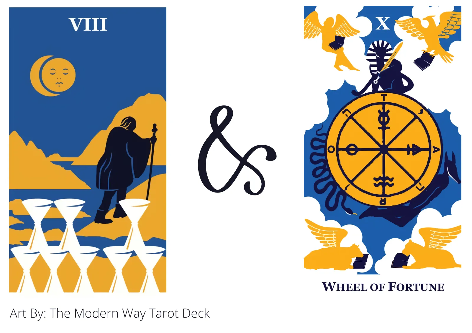 eight of cups and wheel of fortune tarot cards together