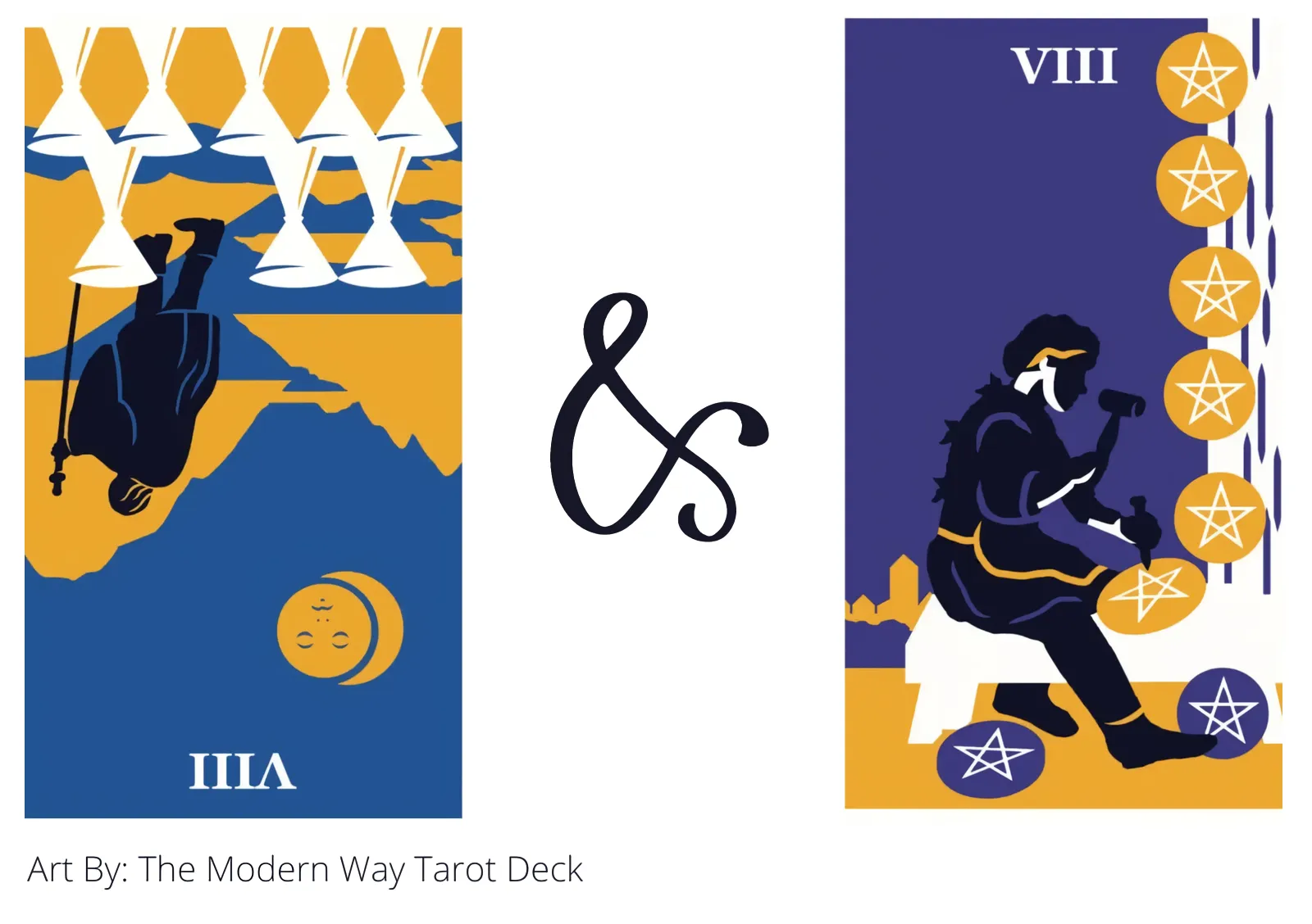 eight of cups reversed and eight of pentacles tarot cards together