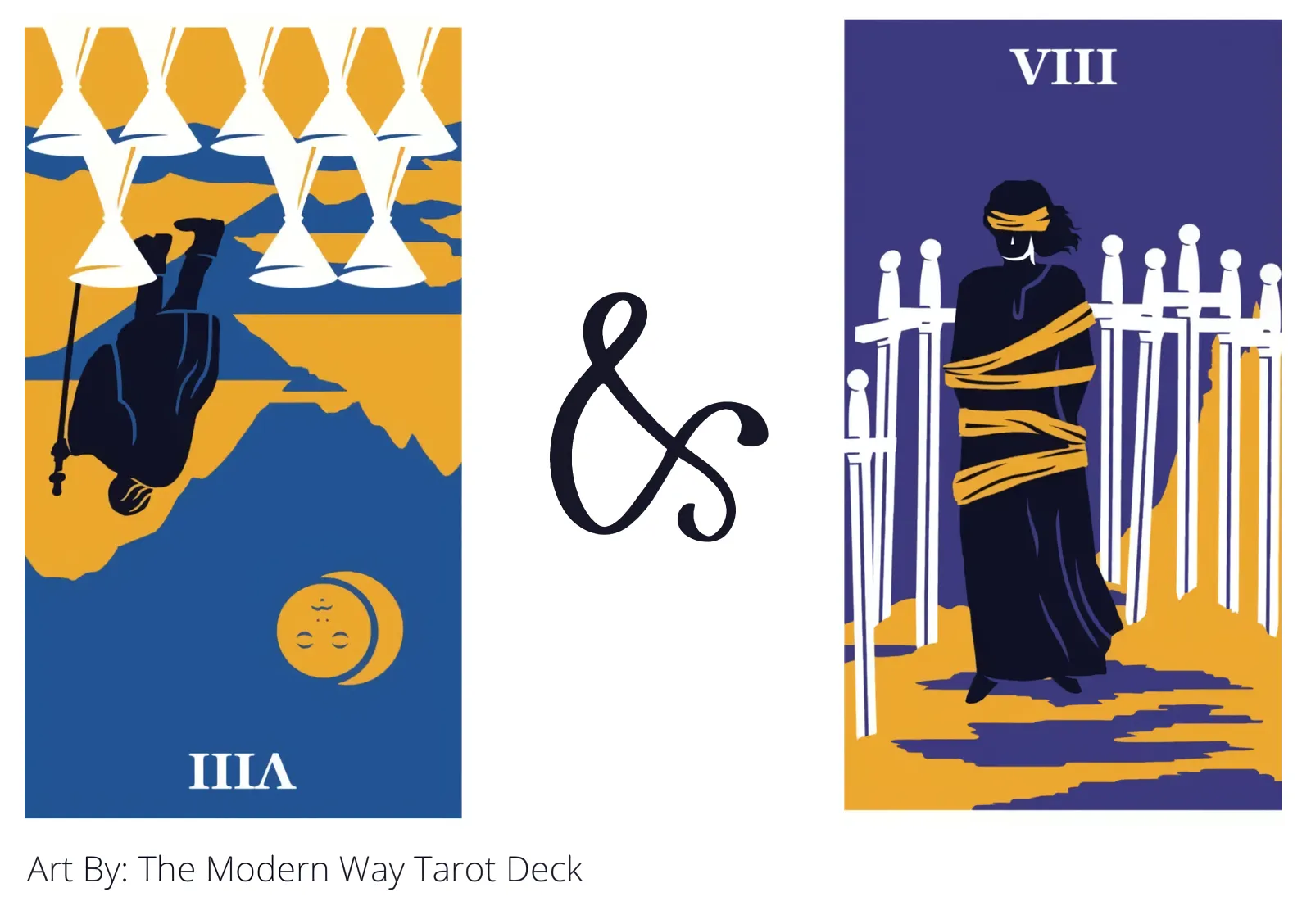 eight of cups reversed and eight of swords tarot cards together