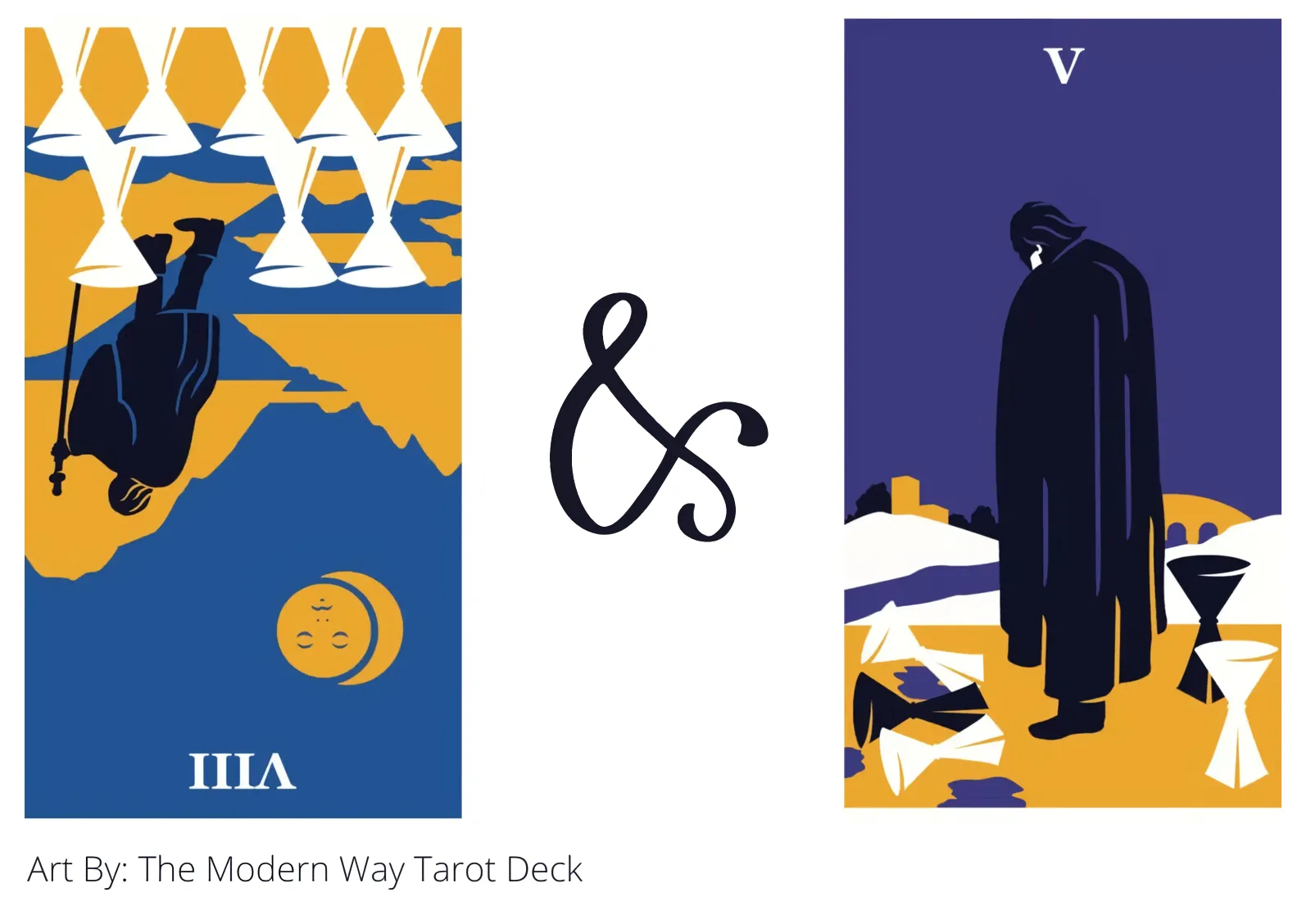 eight of cups reversed and five of cups tarot cards together