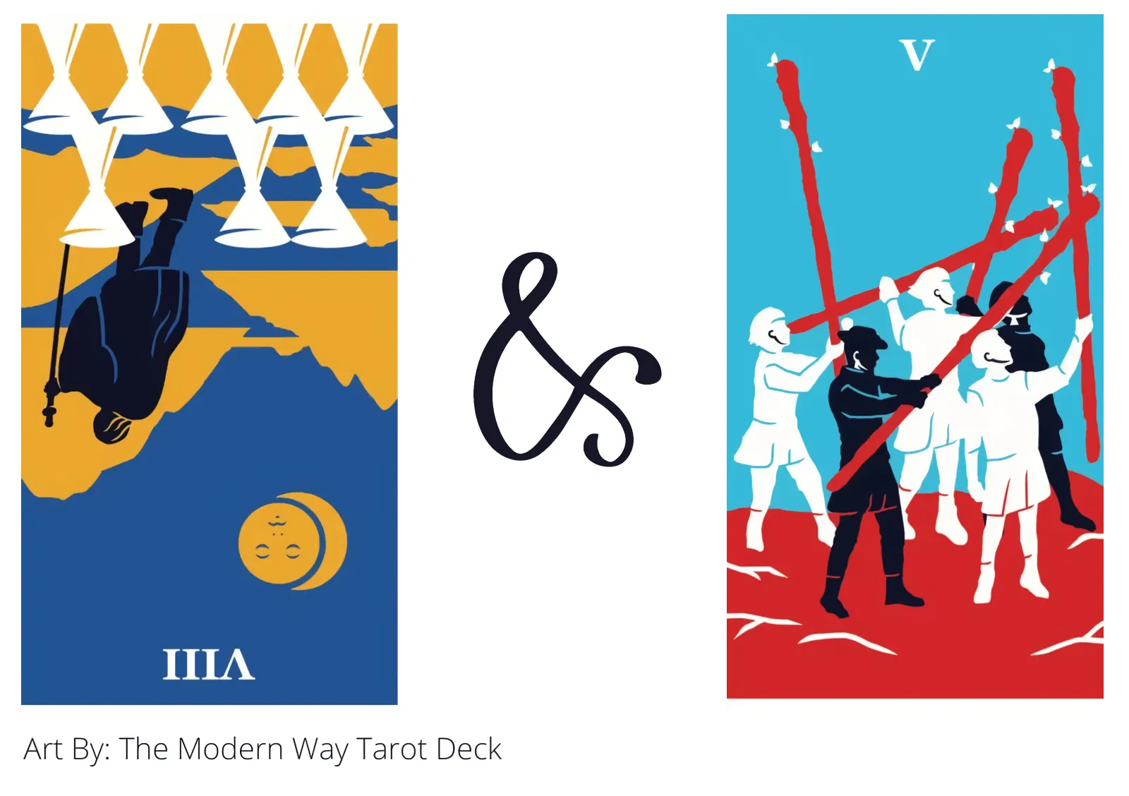 eight of cups reversed and five of wands tarot cards together