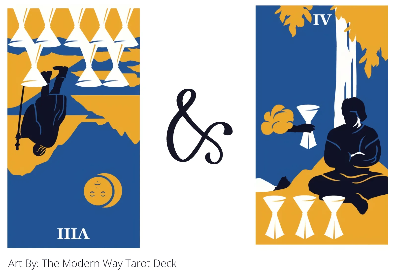 eight of cups reversed and four of cups tarot cards together