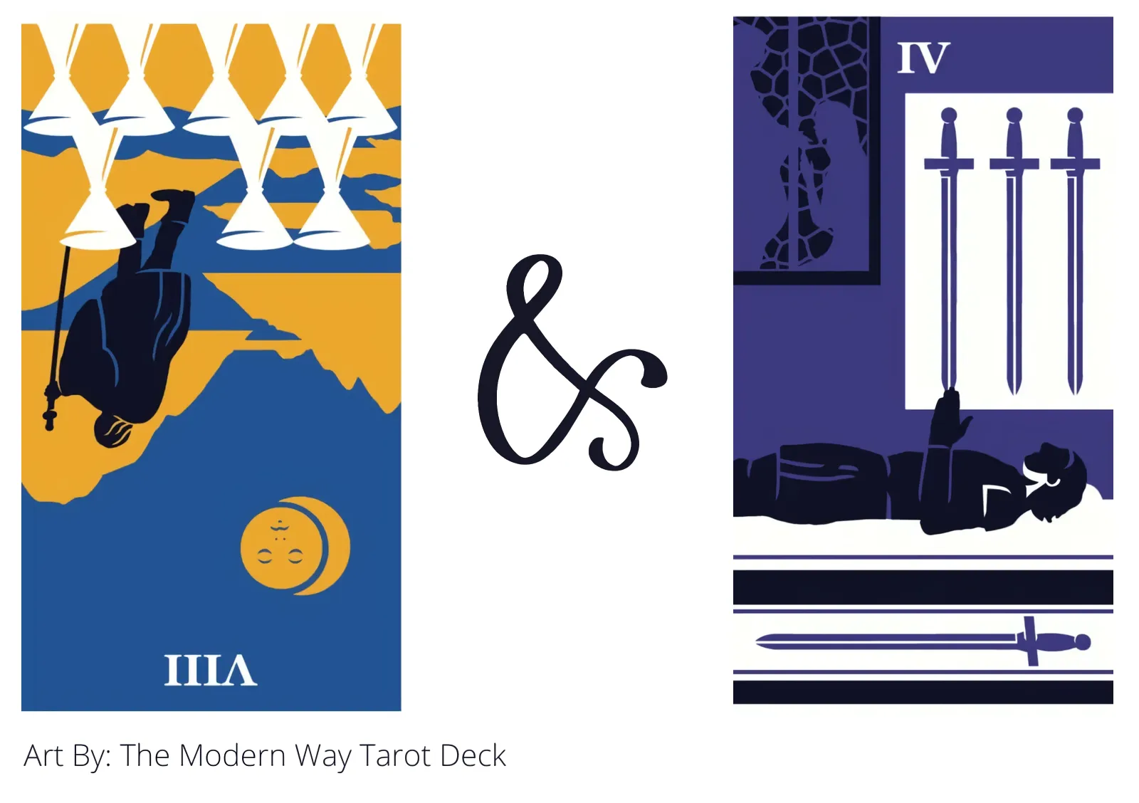 eight of cups reversed and four of swords tarot cards together