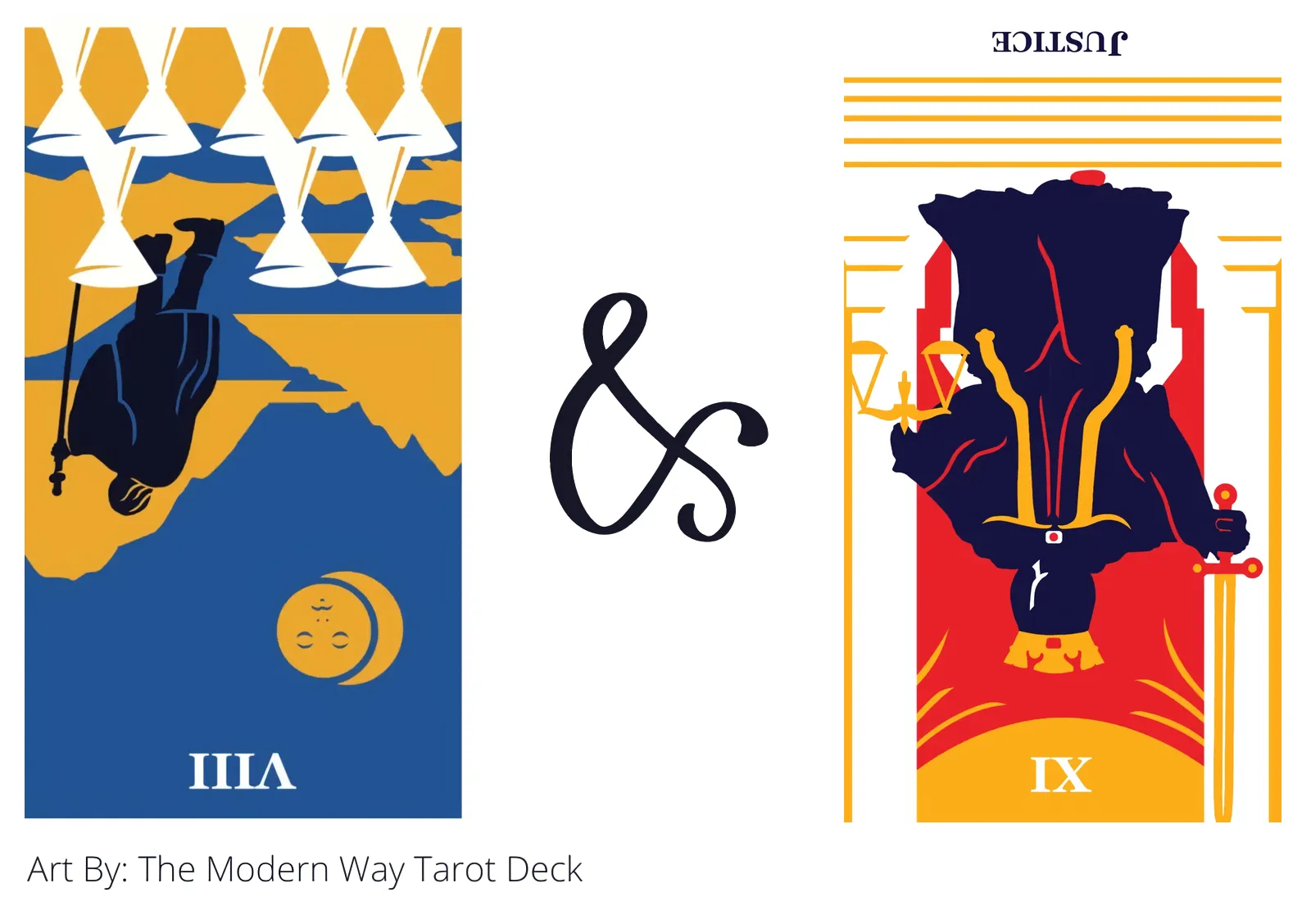 eight of cups reversed and justice reversed tarot cards together