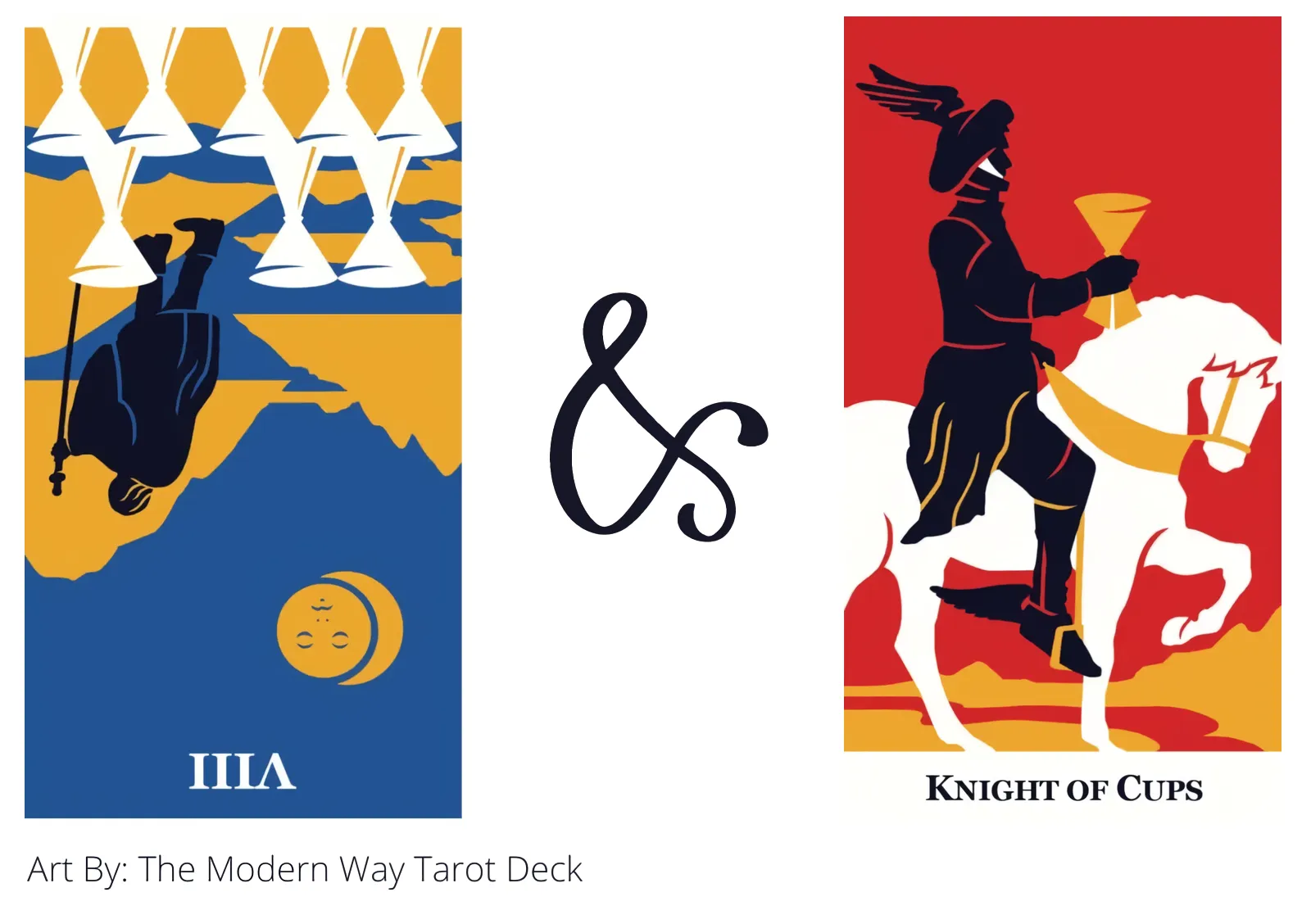 eight of cups reversed and knight of cups tarot cards together