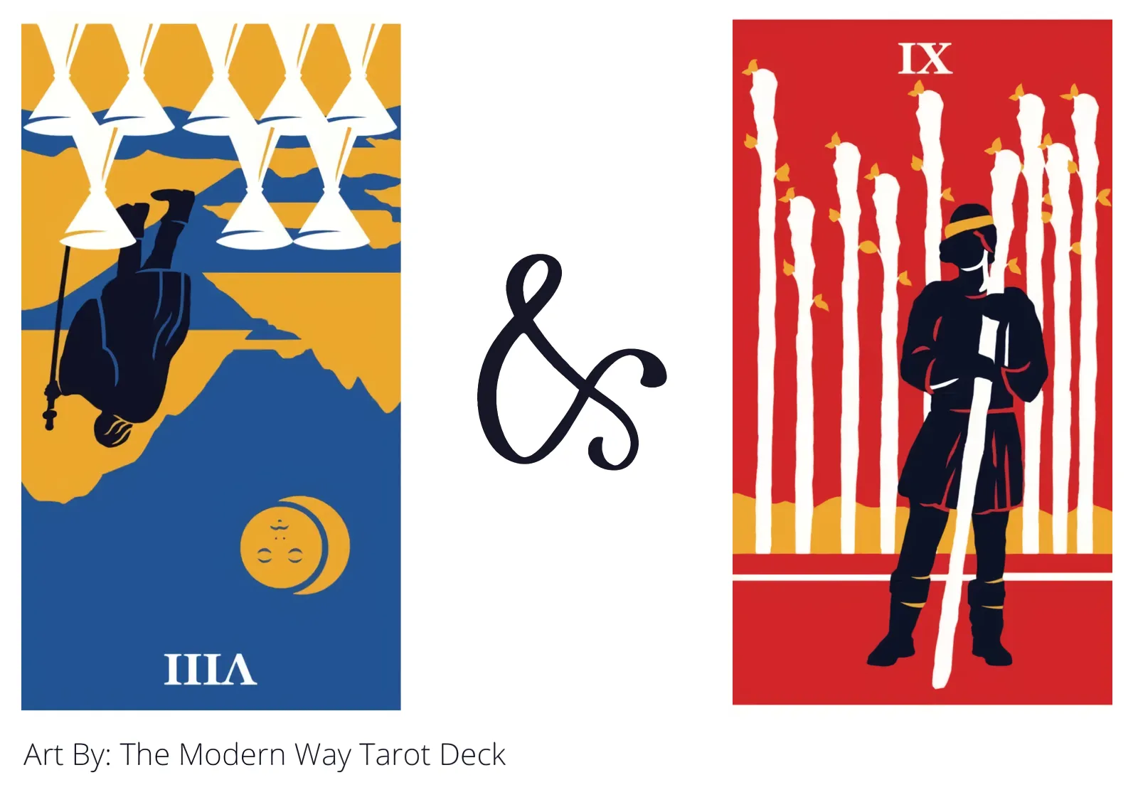 eight of cups reversed and nine of wands tarot cards together