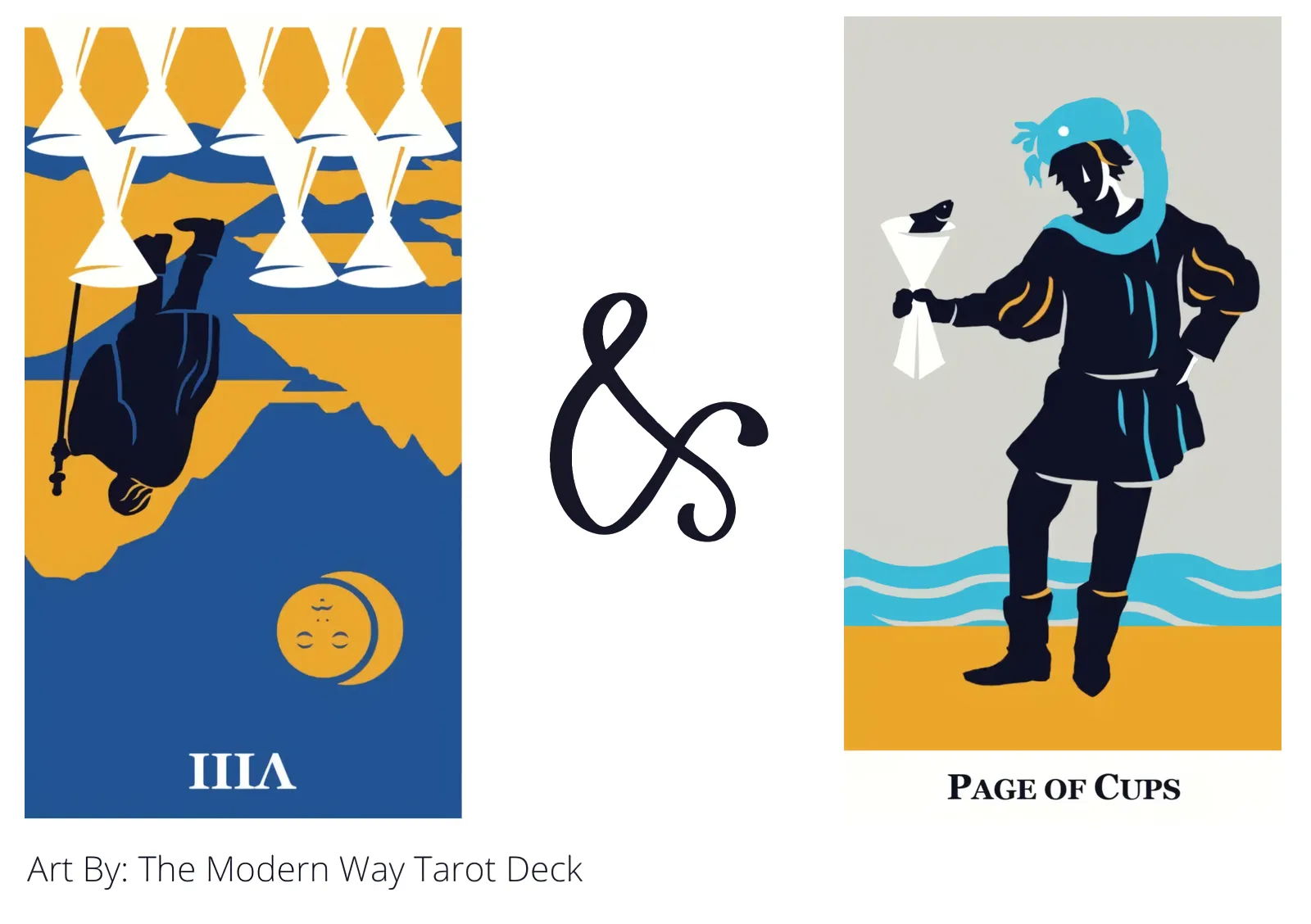 eight of cups reversed and page of cups tarot cards together