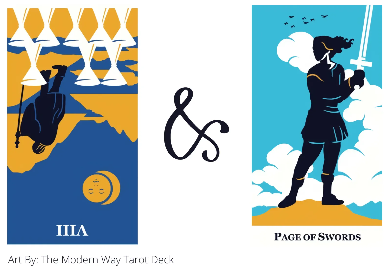 eight of cups reversed and page of swords tarot cards together