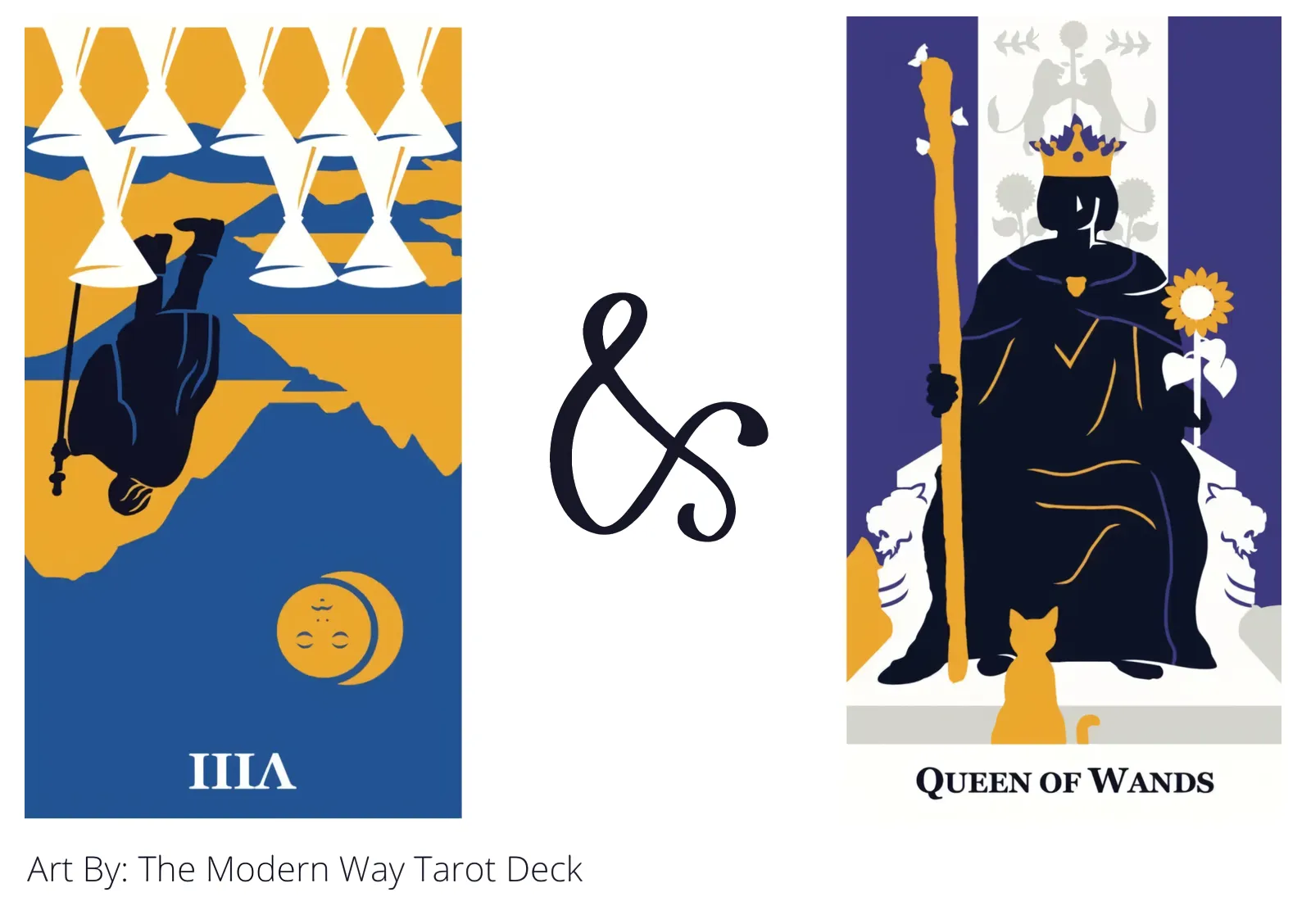 eight of cups reversed and queen of wands tarot cards together
