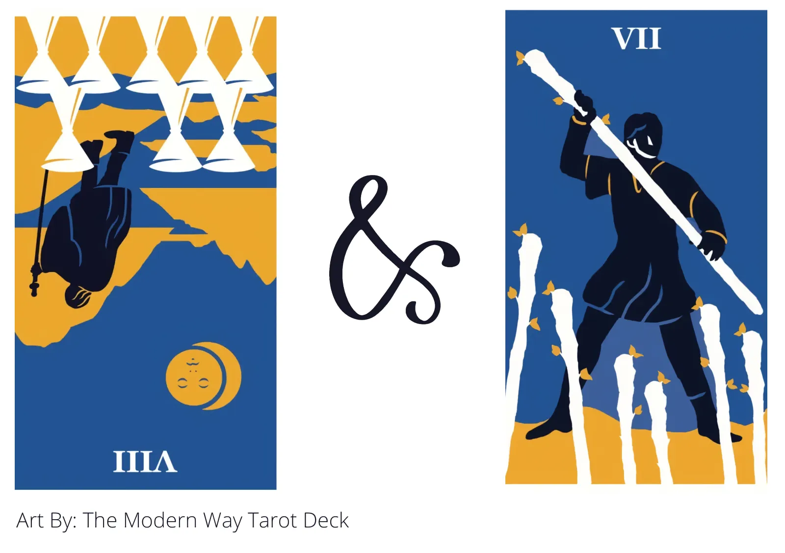 eight of cups reversed and seven of wands tarot cards together