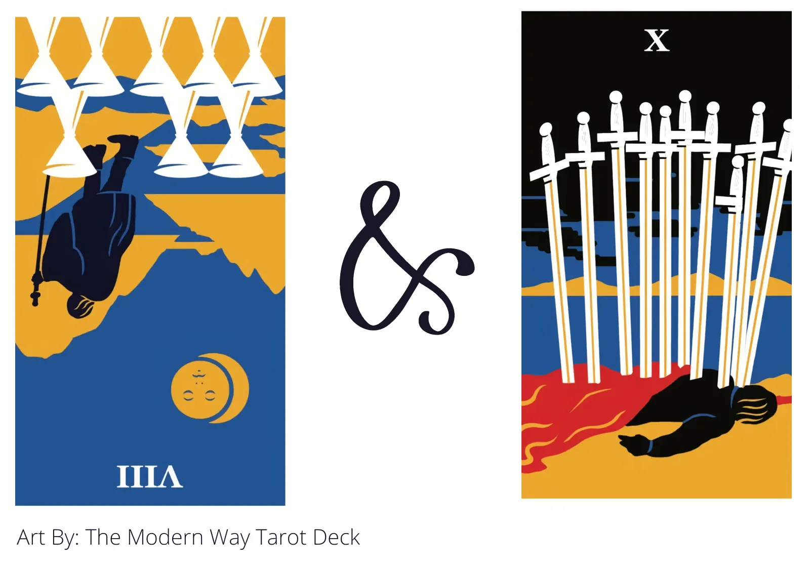 eight of cups reversed and ten of swords tarot cards together