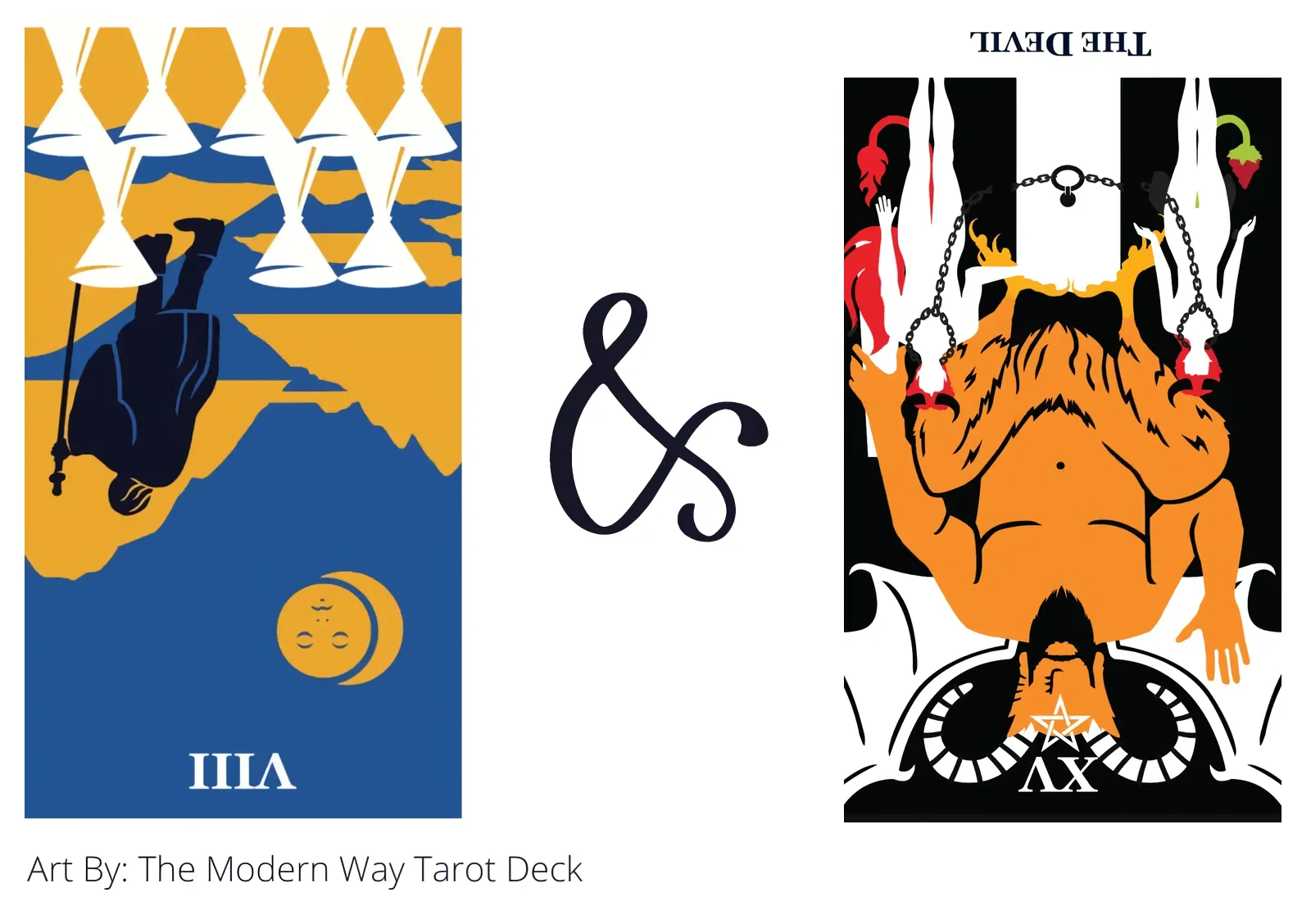 eight of cups reversed and the devil reversed tarot cards together