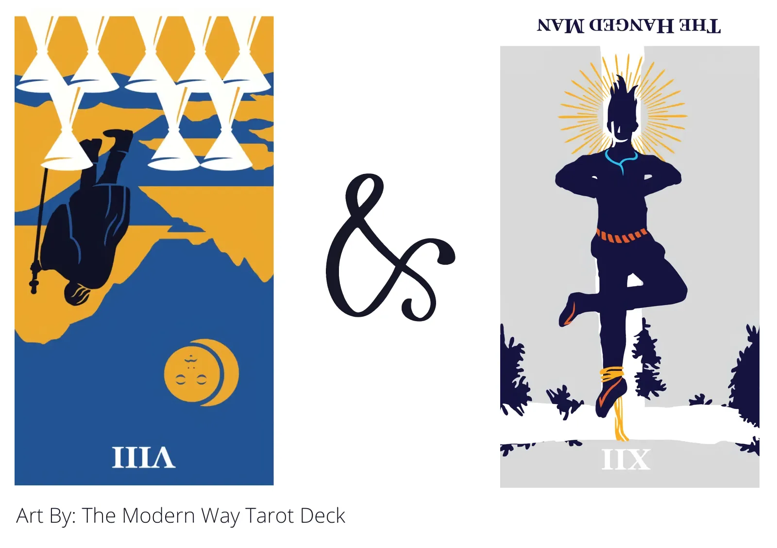 eight of cups reversed and the hanged man reversed tarot cards together