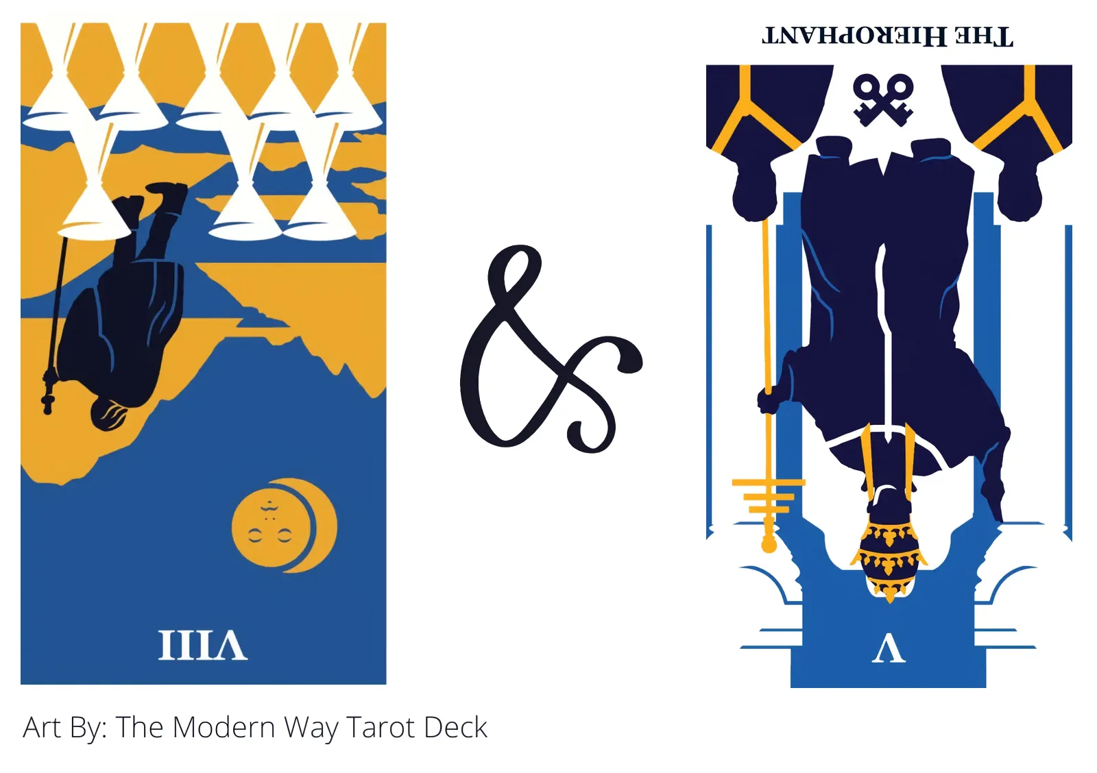 eight of cups reversed and the hierophant reversed tarot cards together