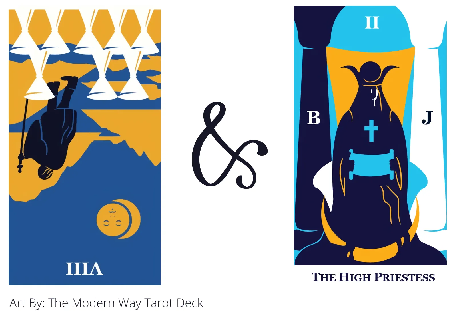 eight of cups reversed and the high priestess tarot cards together