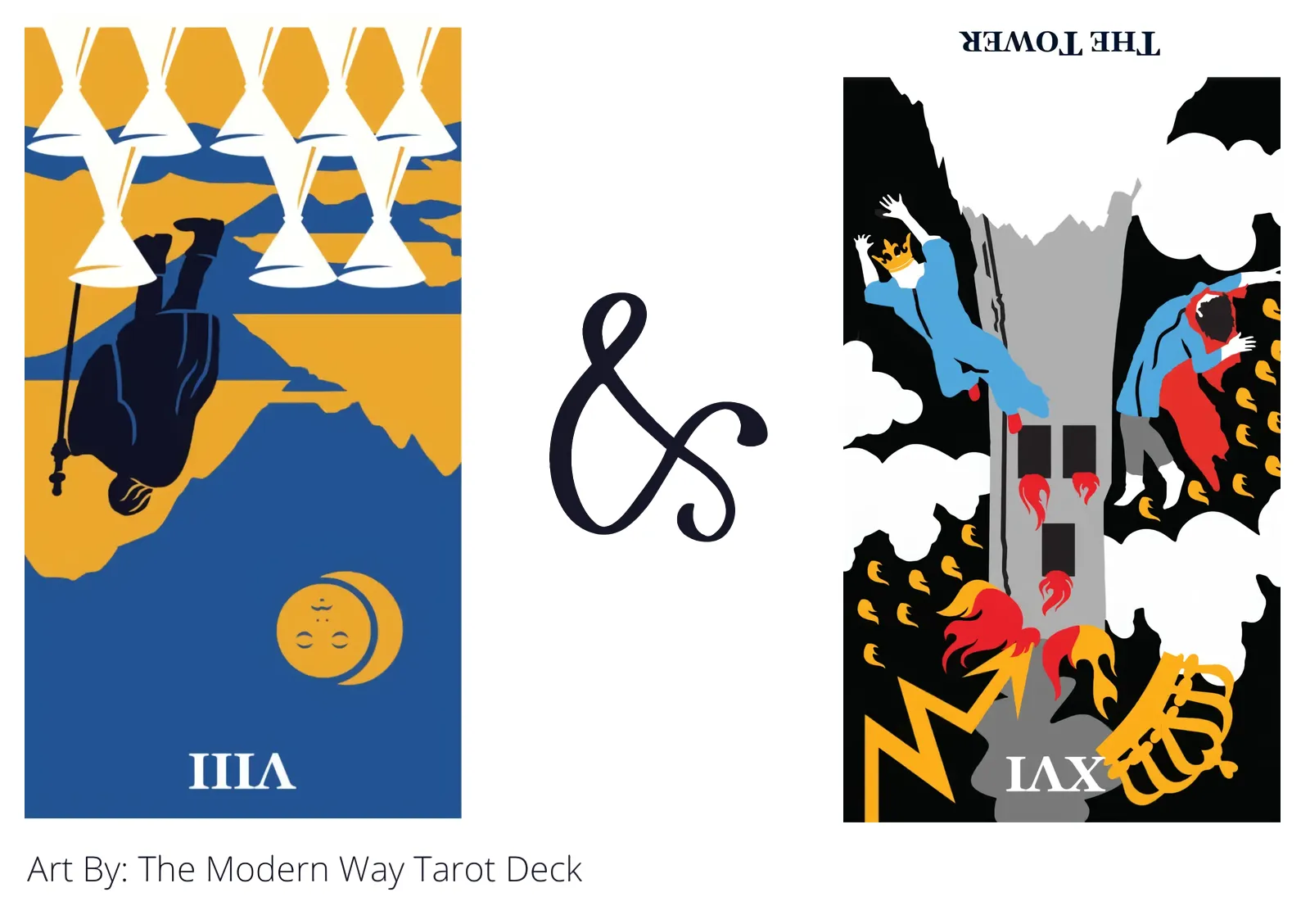eight of cups reversed and the tower reversed tarot cards together