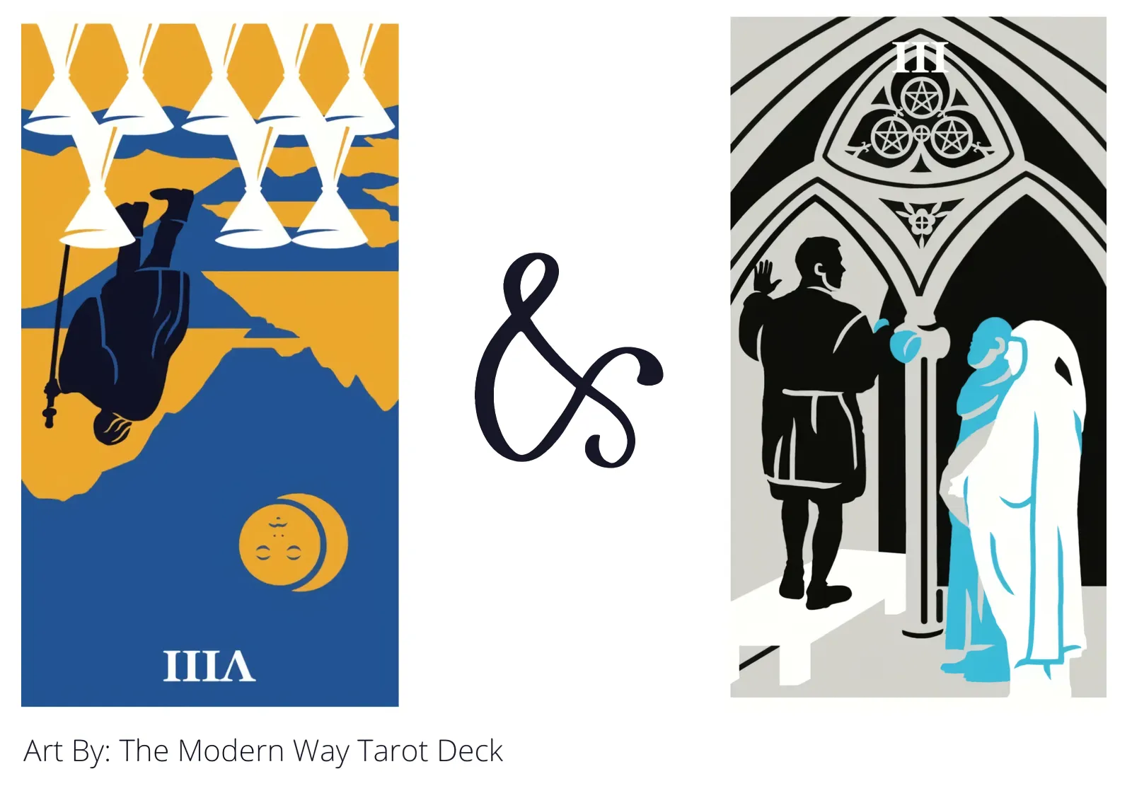 eight of cups reversed and three of pentacles tarot cards together