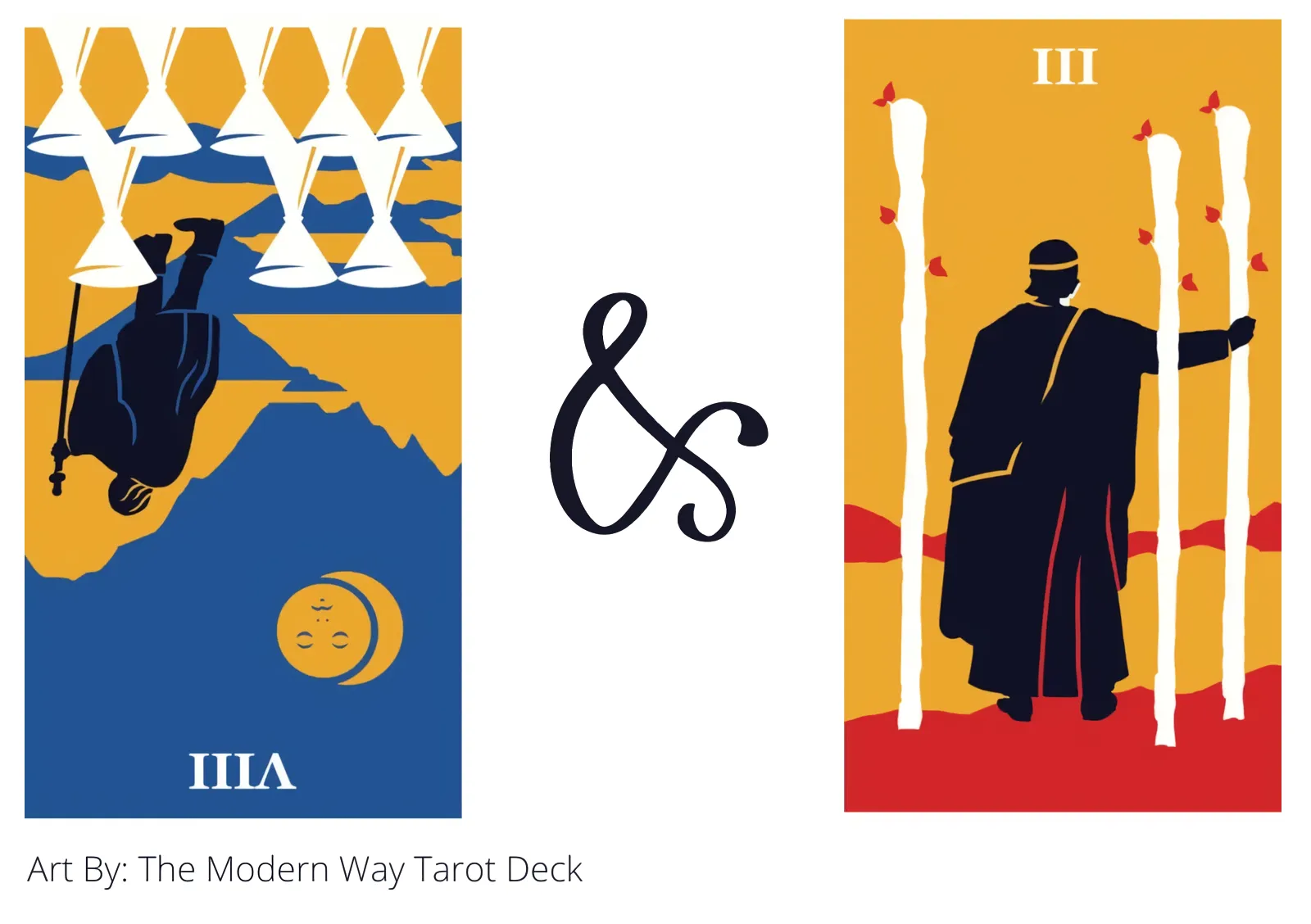 eight of cups reversed and three of wands tarot cards together