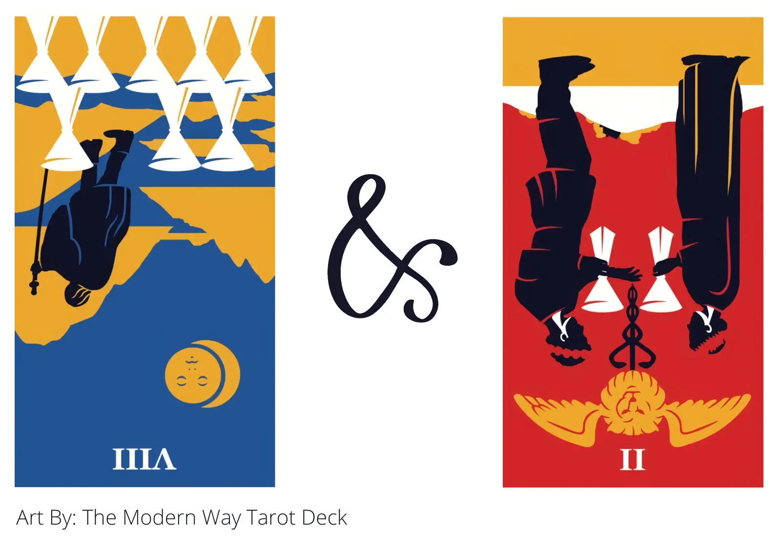 eight of cups reversed and two of cups reversed tarot cards together