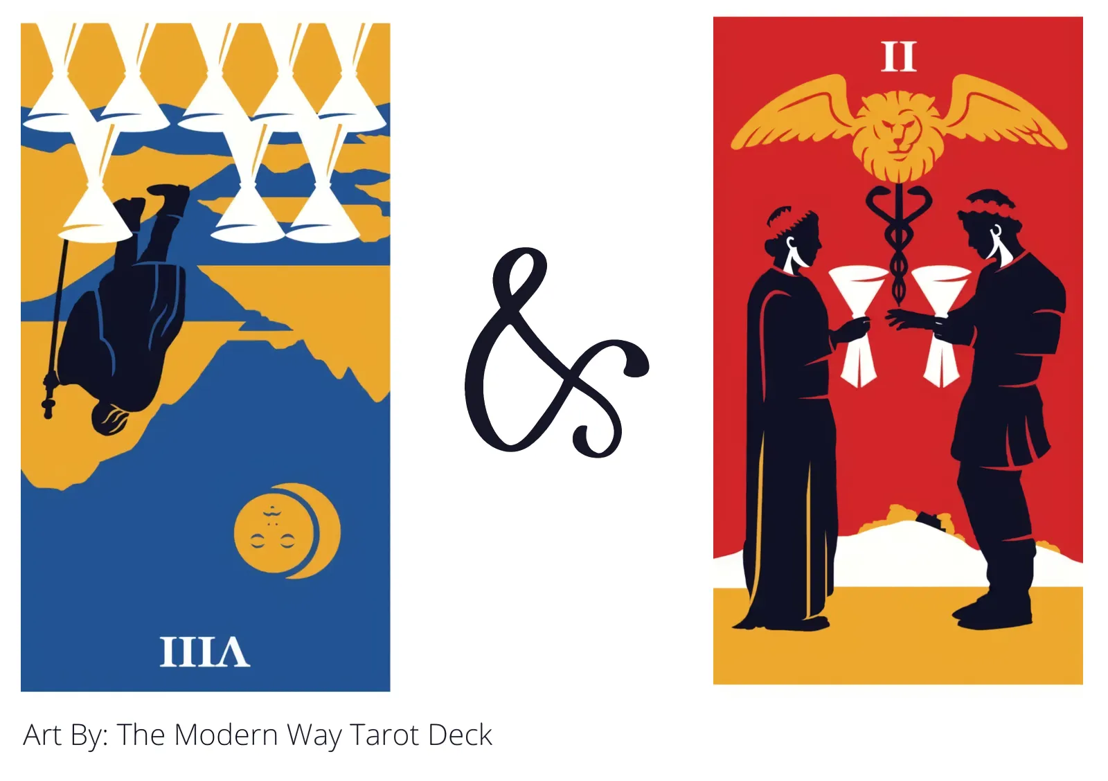 eight of cups reversed and two of cups tarot cards together