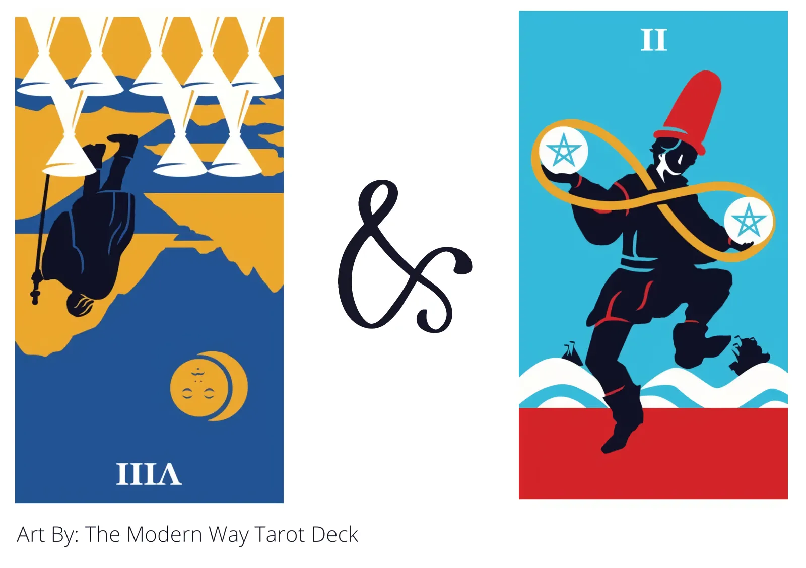 eight of cups reversed and two of pentacles tarot cards together