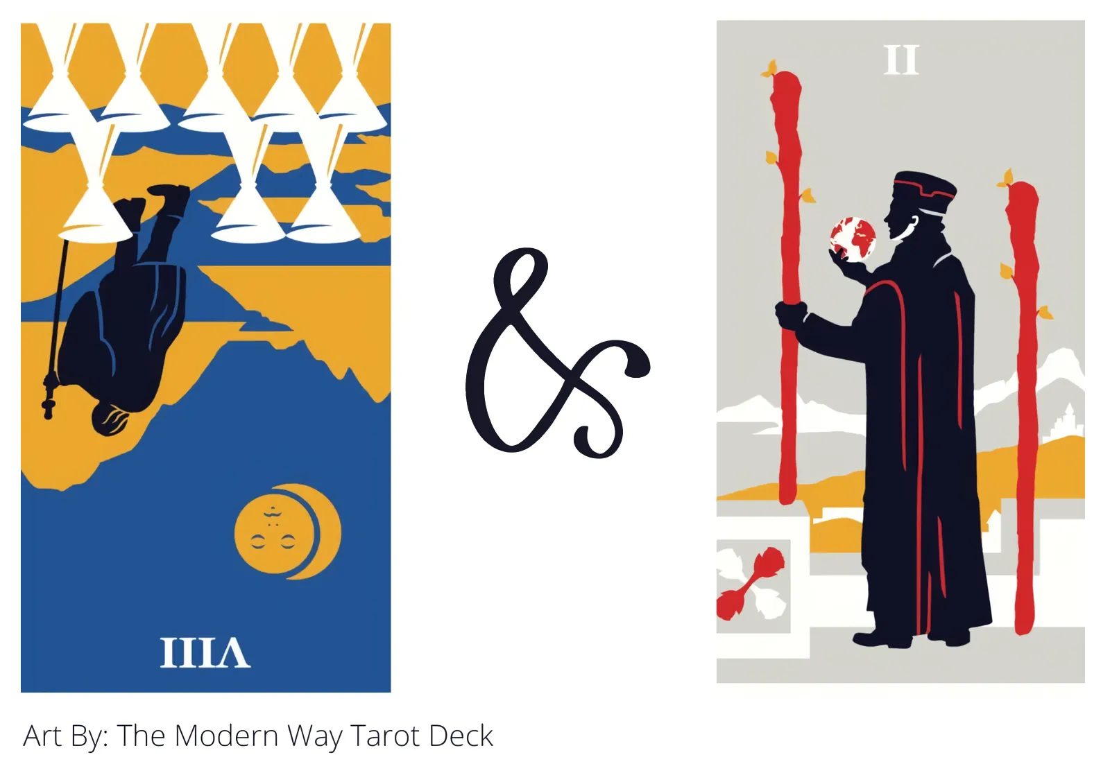 eight of cups reversed and two of wands tarot cards together