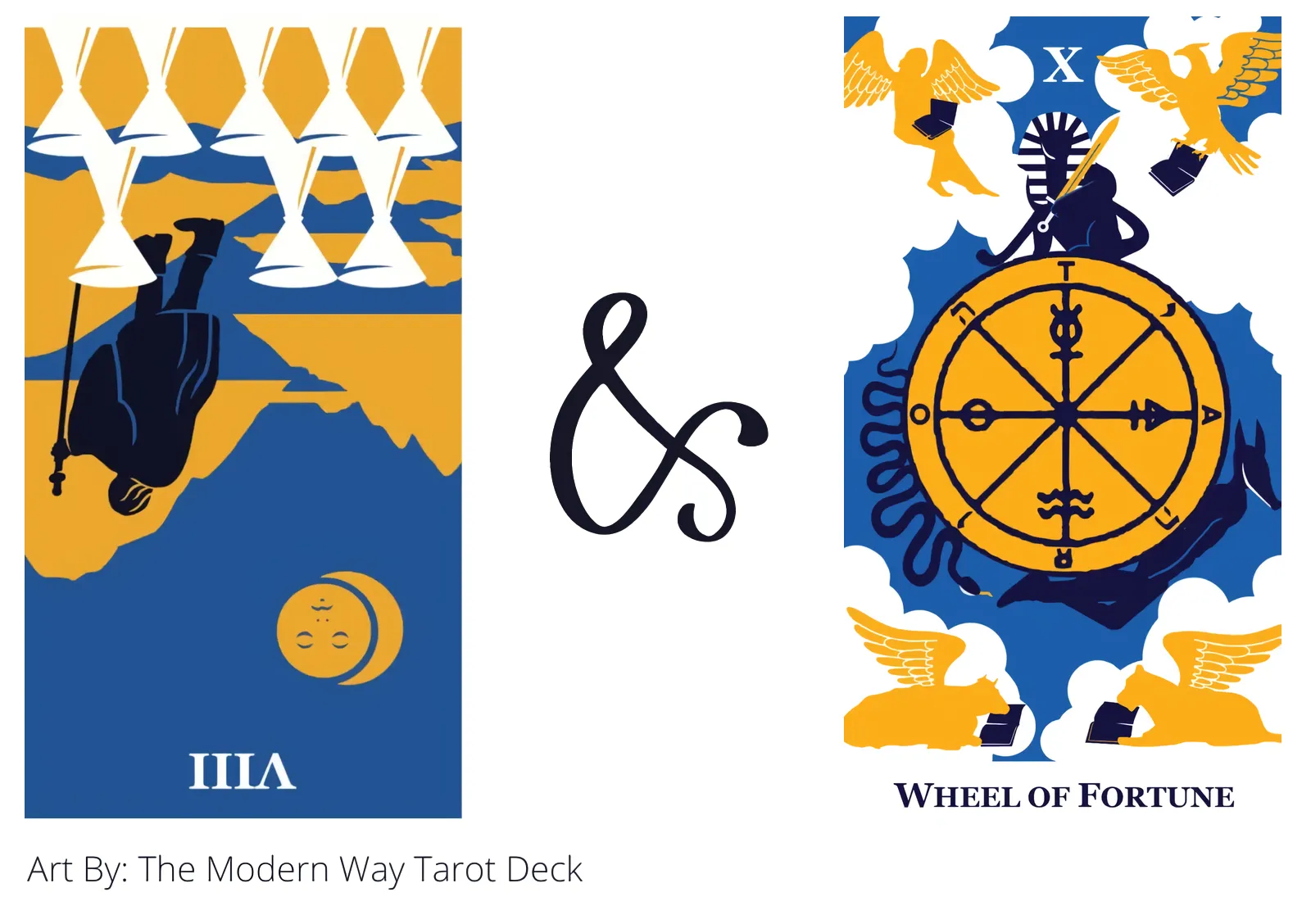 eight of cups reversed and wheel of fortune tarot cards together