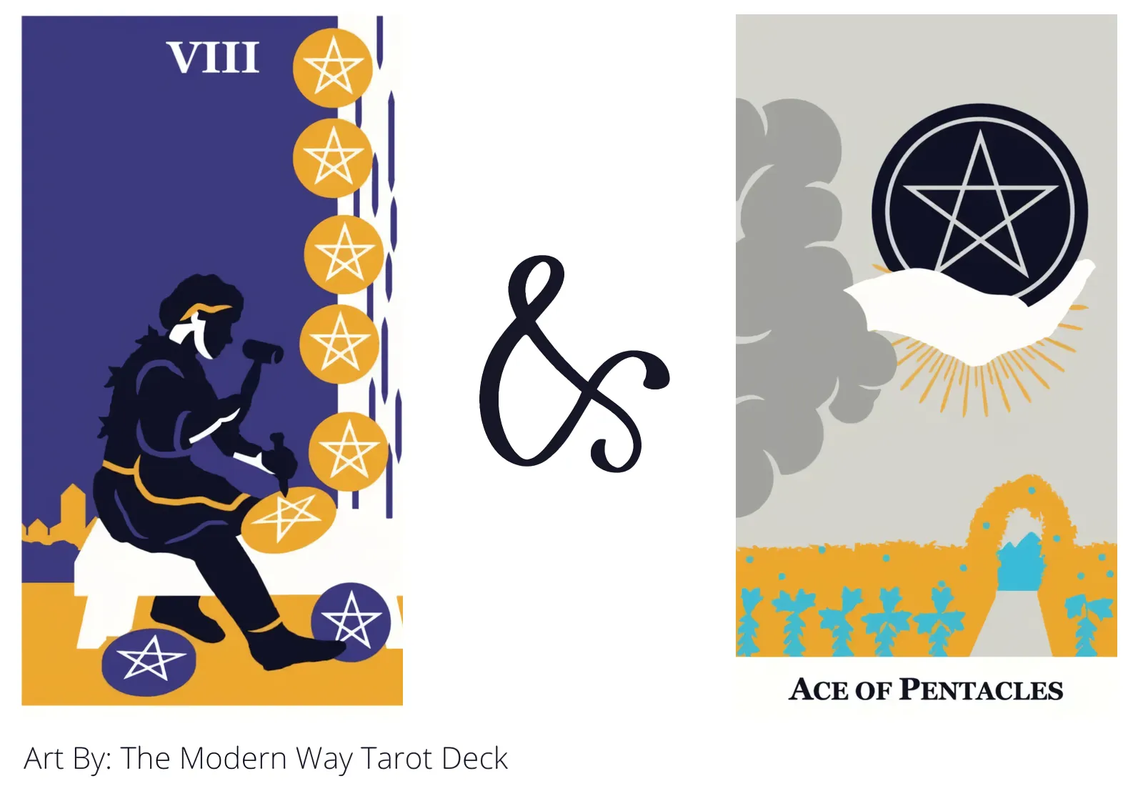 eight of pentacles and ace of pentacles tarot cards together