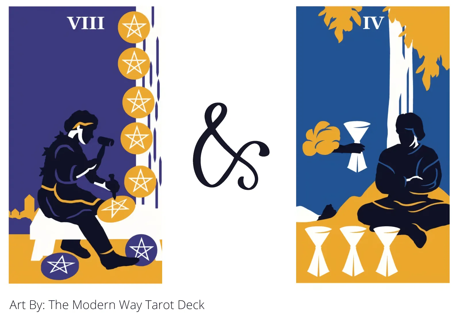 eight of pentacles and four of cups tarot cards together