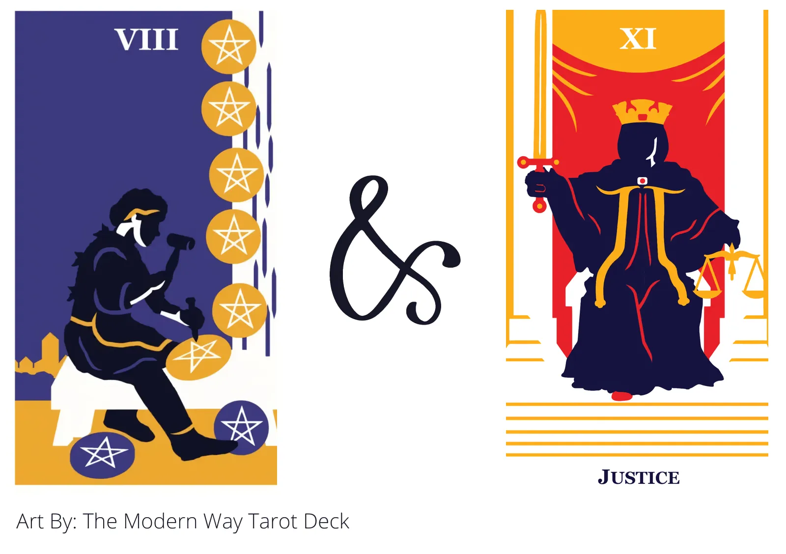 eight of pentacles and justice tarot cards together