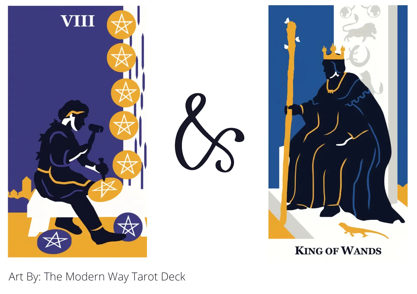 eight of pentacles and king of wands tarot cards together